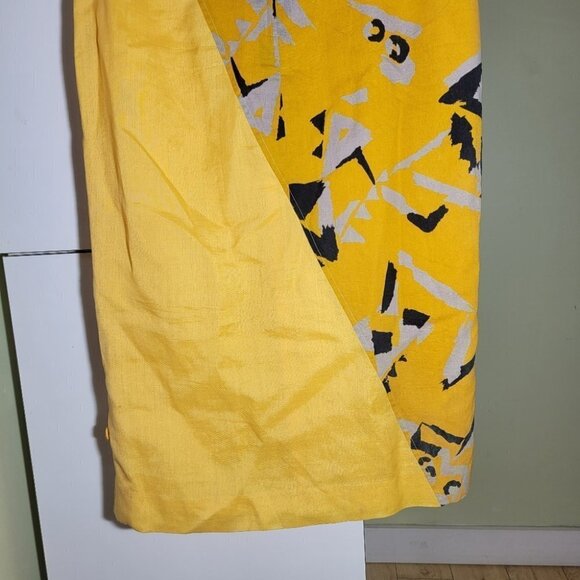 Vintage retro abstract midi dress yellow cotton linen blend size 36 small medium - Picture 8 of 12